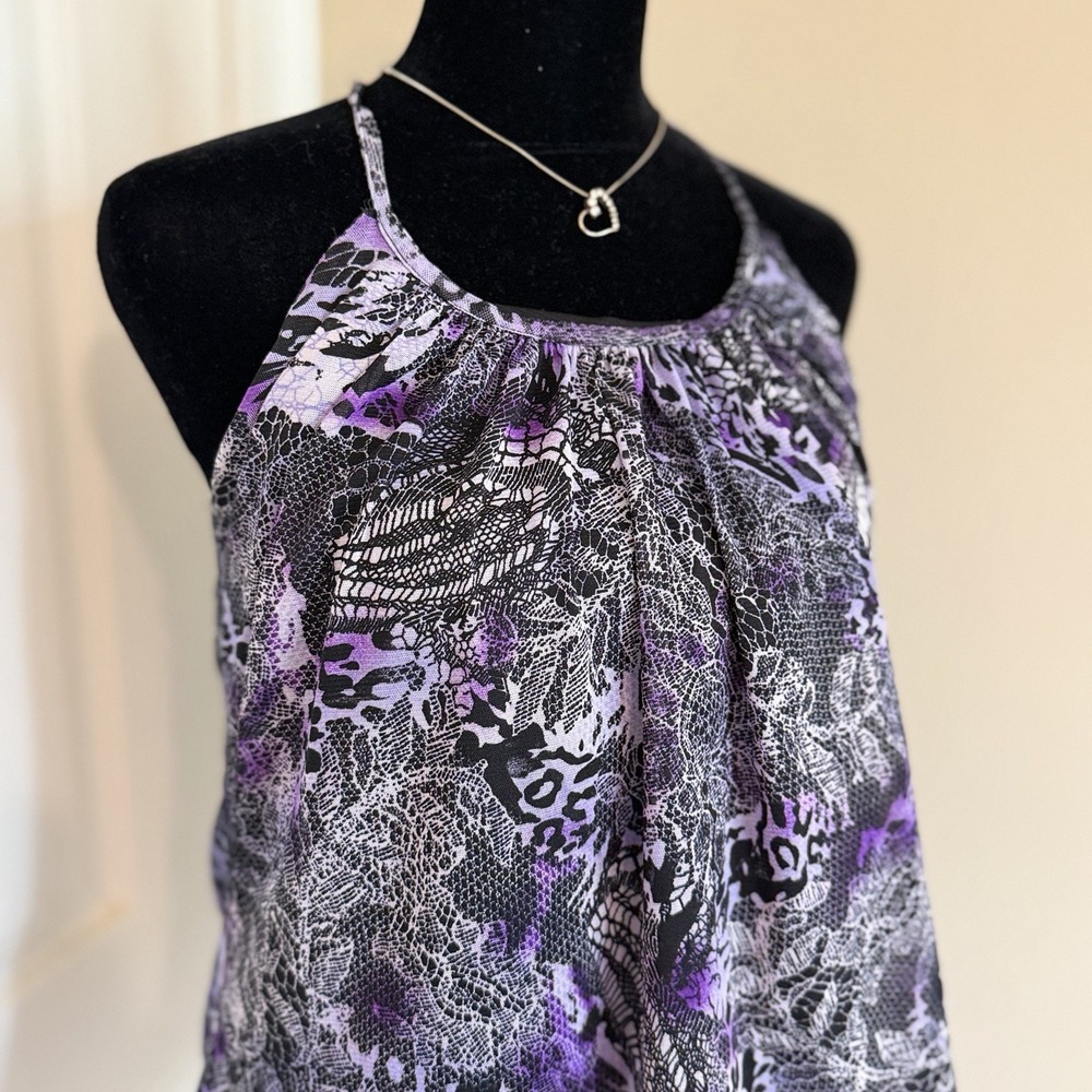 Iz Byer VTG Y2K Babydoll Halter Top Purple (L) Lace Cheetah Print Punk Festival - Picture 2 of 6